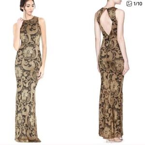 Alice + Olivia Roxie Elegant Black and Gold Backless Dress 4